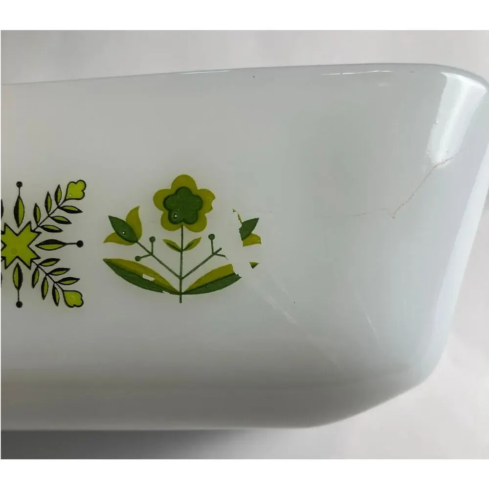 Vintage Anchor Hocking Fire King Meadow Green Ovenware 1 Quart Loaf Dish